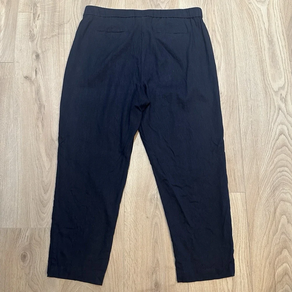 J. Jill Pants Women Large Navy Linen Straight Leg Lagenlook Minimalist Coastal‎